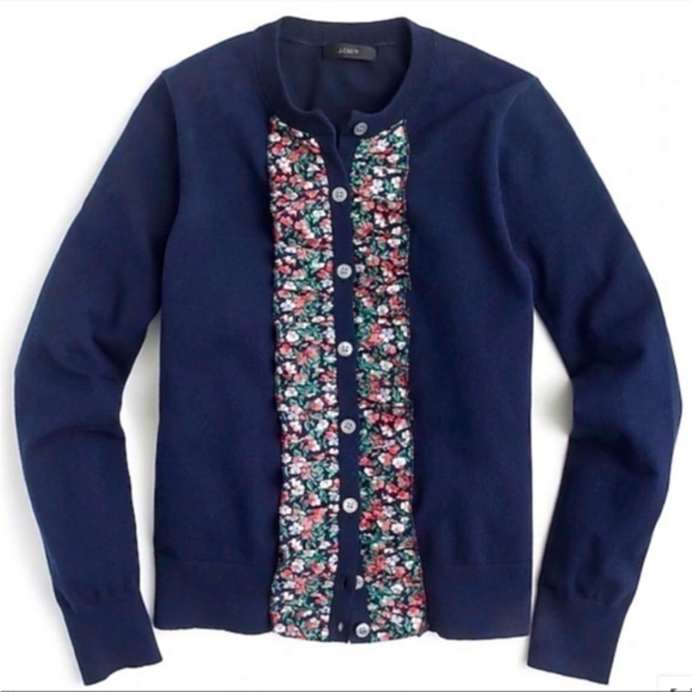 J.Crew Liberty ruffle Jackie cardigan.